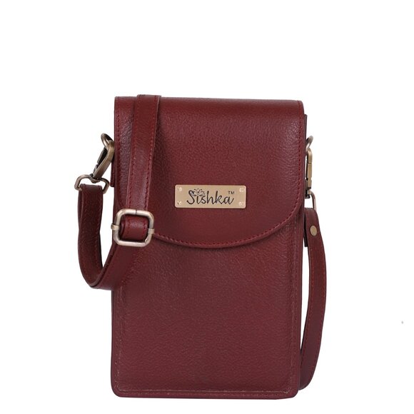 Cherry Red Leather Crossbody Cell Phone Wallet – Leather Sling Travel Purse - Picture 1 of 10